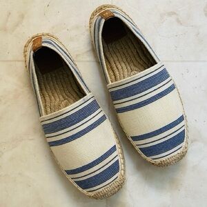 Tory Burch Striped Cream and Blue Espadrilles Shoes 5.5